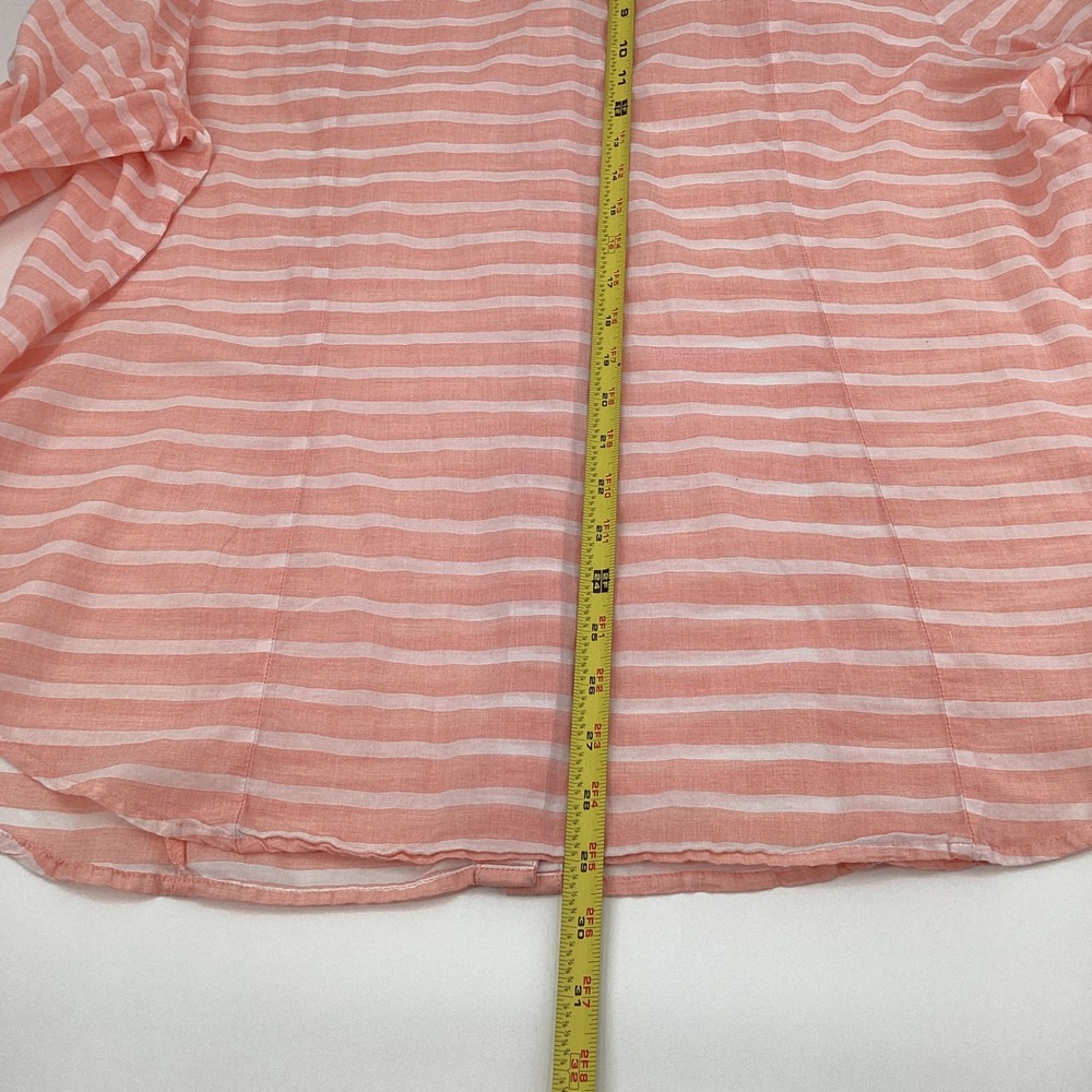 Lane Bryant Womens 22/24 Coral Pink Striped Cotton Button Down Shirt V-Neck Top - Picture 7 of 8